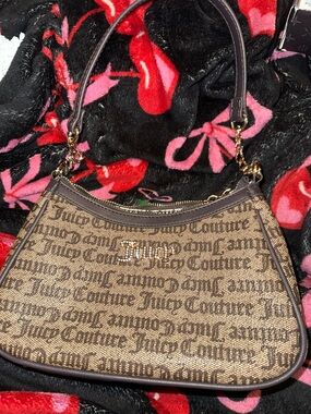 Juicy Couture Brown Monogram Shoulder Bag with Gold Hardware